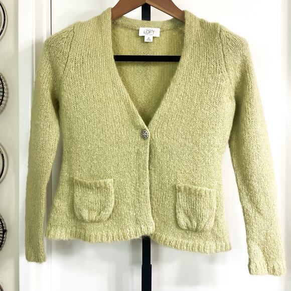 Ann Taylor Loft Womens Mohair Wool Blend Cardigan Sweater - Green Petite Size SP - Picture 1 of 8